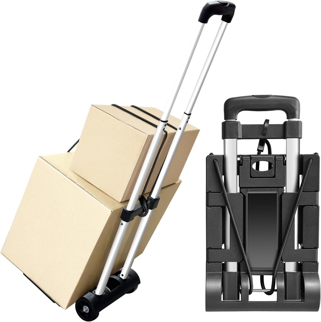 Aluminum Folding Hand Trucks, Small Folding Hand Truck Dolly with 2 Wheels, Collapsible Cart Portable Dolly, Lightweight Travel Hand Truck/Heavy Duty Moving Dolly for Airport Travel Moving Use