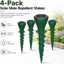 Solar Powered Mole Repellent Stakes, Ultrasonic & Vibration Deterrent for Moles, Gophers & Voles, IP65 Waterproof Outdoor Pest Repeller for Yard, Lawn & Garden, 2 Pack