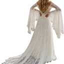 Women's Wedding Dresses Boho for Bride with Long Sleeves Plus Size Lace Beach Bridal Gowns Bohemian Wedding Gowns (4, Ivory)