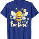 Bee Kind Cute bee with Flower Kindness T-Shirt (Small, Blue)