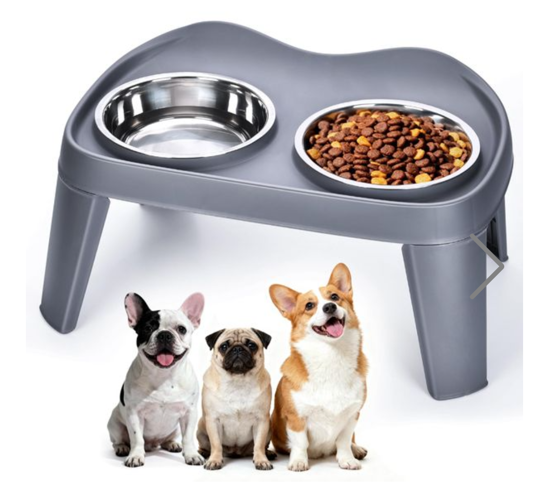 Petizer Small Sized Elevated Dog Bowls, No Spill Pet Feeder, Raised Bowl Stand with 2 Thick 35OZ Stainless Steel Food and Water Bowl Set, Grey (for Small/Medium Dogs)