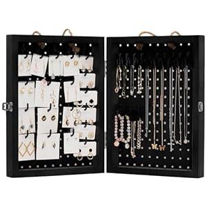 Tapeera Folding Peg Board Display Stand For Vendors Included 40 Hooks - Jewelry Display For Craft Show - Tabletop Pegboard Earring Display For Vendor Events - Necklace Display Rack For Selling (Black)