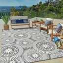 Ileading Outdoor Plastic Straw Rug 8x10ft Modern Geometric Style Reversible Patio Area Rugs Waterproof Non Shedding Portable Carpets for Rv Outside Deck Pool Beach Picnic Camping (Grey)