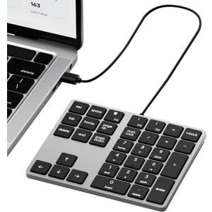 Wired USB-C Number Pad, Slim Type-C Numpad 34 Key Numeric Keypad Portable 10 Key USB Keypad for Laptop, Apple Mac iMac MacBook Pro/Air, Windows PC