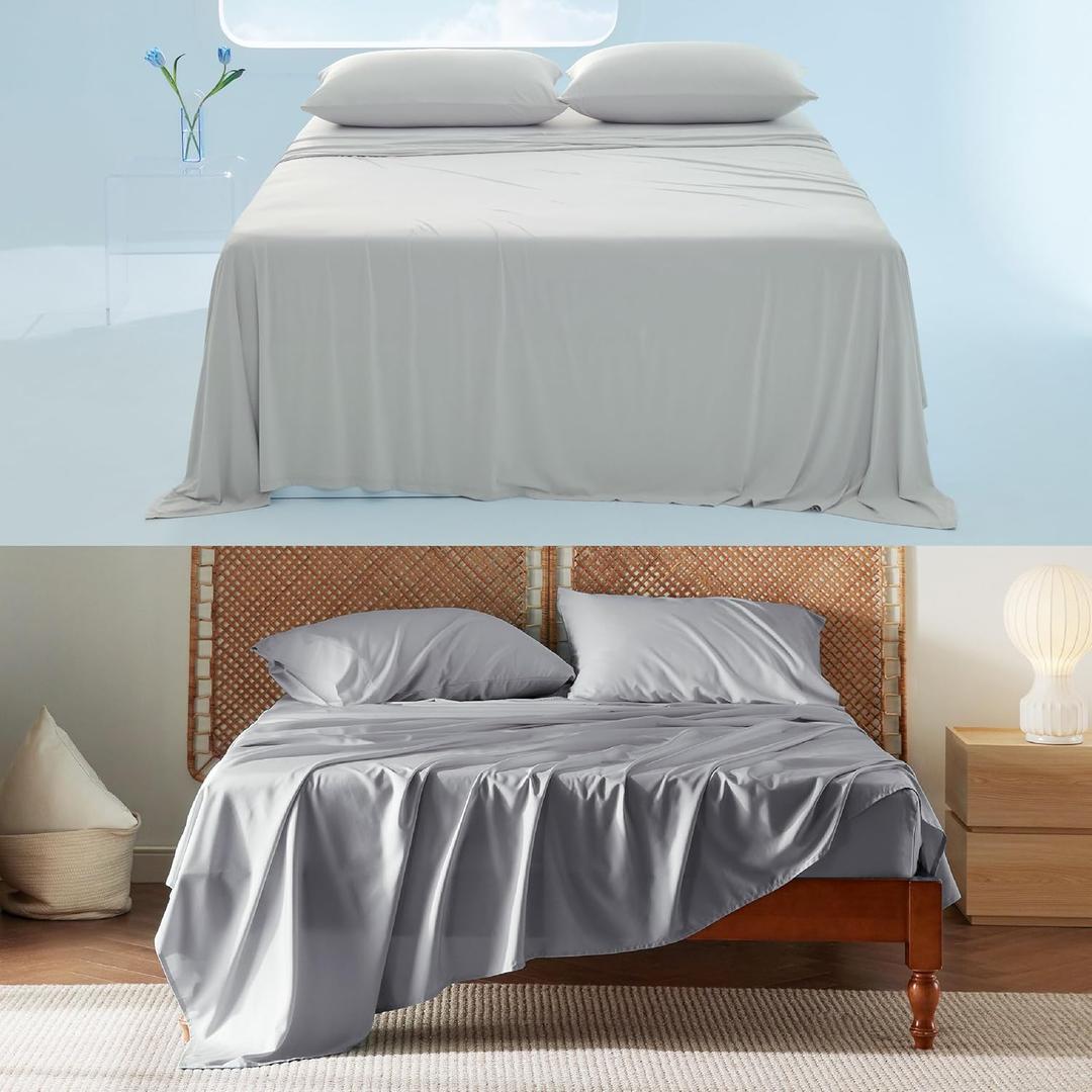 Bedsure Cooling Sheets Cal King Size, Bundle Rayon Derived from Bamboo Sheets Cal King