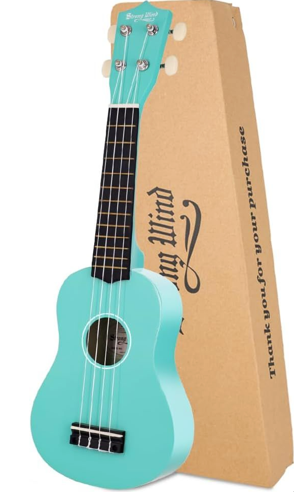 Strong Wind Soprano Ukulele 21 Inch Basswood Ukeleles for Beginners Four Strings Hawaiian Guitar Ukulele for Adults Teenagers（Light Blue）