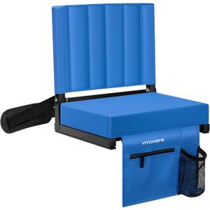 VIVOHOME Portable Stadium Seat for Bleachers with Back Support, Folding Bleacher Chair with Cup Holder and Shoulder Strap Blue