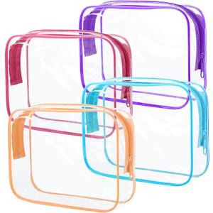 4Pack Clear Makeup Bags Waterproof Organizer Bags with Zipper Transparent Travel Cosmetic Bag TSA Approved Toiletry Bag Pouch Case for Vacation Airport Airline Compliant (Multicolour, Medium)