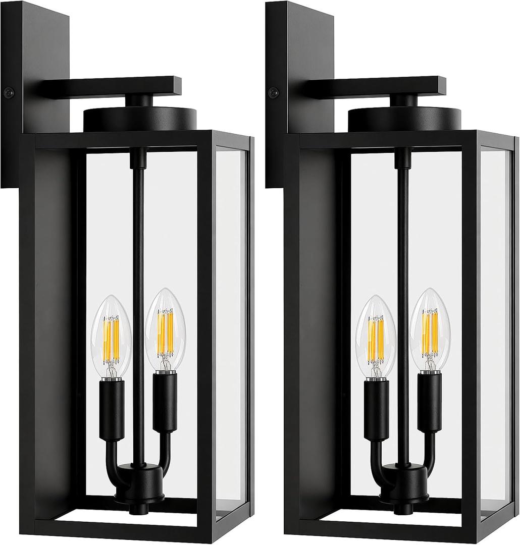 BesLowe 18’’ Large Outdoor Wall Lights, Modern Black Exterior Wall Lanterns
