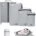 4 Set Vacuum Bags for Travel, Professional Reusable Organizer Bag with IPX8 Waterproof Zipper, Compression Bag for Suitcases, Durable Seal Space Saver Bags (with pump) (Grey)