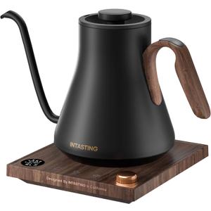 INTASTING Electric Kettle, Gooseneck Electric Kettle, 1 Precise Temperature Control, Stainless Steel Interior, Quick Heating for Pour Over Coffee, Tea & Boiling Water, 0.9L (Onyx Black)