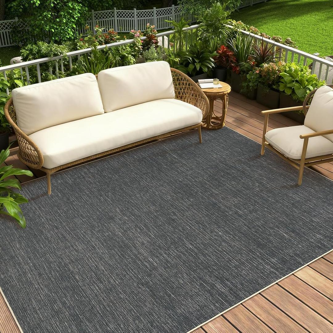 Outdoor Easy Jute Rug 5x7 Washable Non Slip Indoor Outdoor Easy Jute Rug Modern Solid Color Neutral Paito Stain Resistant Throw Carpet for Porch Kitchen Bedroom Living Room Backyard, Grey