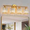 Modern 4 Light Crystal Vanity Light, Brushed Gold Vertical Bathroom Light Fixture Over Mirror for Dressing Table Sink, Compatible with Dimmable Bulbs (Bulbs Not Included)