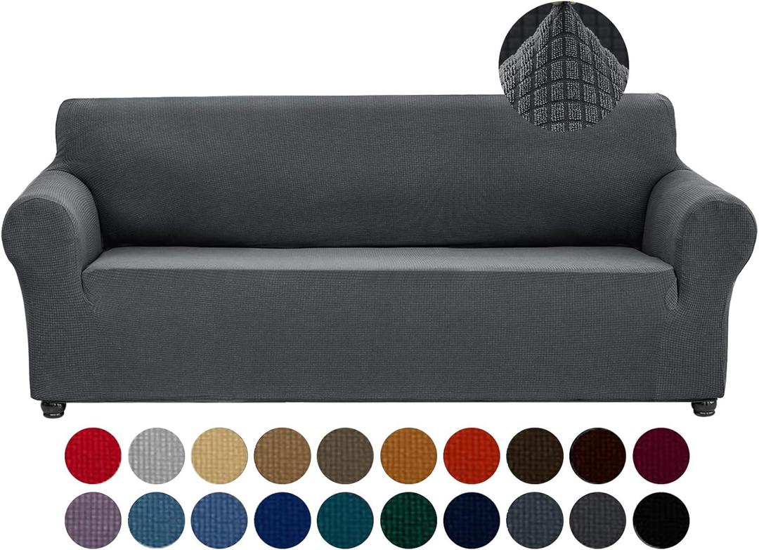 Joccun Stretch Couch Cover Slipcovers, 1-Piece Sofa Covers for 3 Cushion Couch Spandex Jacquard Washable Furniture Protector Cover for Living Room,Kids,Pets(Large 78''-94'',Charcoal)