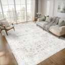 Washable 810 Area Rug for Living Room, Vintage Floral Rug Soft Non Slip Stain Resistant Boho Carpet for Bedroom Dinning Room Home Office Beige New