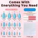 120Pcs Cat Eye Press on Nails Almond Medium Length, Full Cover Sky Blue Press on Fake Nails Glossy Acrylic Almond Shape Glue Nails for Women Girls