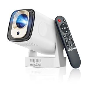 【Auto Focus&1080P】WellSonic Mini Projector with Wifi and Bluetooth, 260 Ansi Portable Moive Projector Outdoor&Ceiling Use, Auto Keystone, Voice Control, 5W Speaker, 4K Support Home Thearter