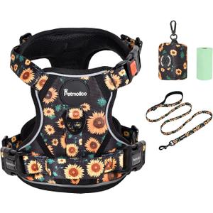Petmolico No Pull Dog Harness Set, 2 Leash Attchment Easy Control Handle Reflective Vest Dog Harness Breed, Small Dogs Harness and Leash Set with Poop Bag Holder(S, Sunflower)