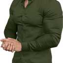 Mens Muscle Fit Dress Shirts Athletic Slim Fit Long Sleeve Stretch Casual Button Down Shirt (Small, Olive Green)