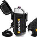 LcFun Waterproof Electric Dual Arc Lighter USB Type C Rechargeable Windproof Flameless Plasma Lighters with Flashlight for Camping, Hiking, Outdoor Survival, Tactical Gear Gifts for Men