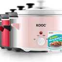 KOOC Small Slow Cooker, 2-Quart, Free Liners Included for Easy Clean-up, Upgraded Ceramic pot, Adjustable Temp, Nutrient Loss Reduction, Stainless Steel, Pink, Round