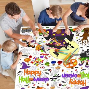 AKEROCK Halloween Coloring Tablecloth Decorations, Halloween Crafts for Kids - Games, Activities, Poster, Gifts, Party Favors for Family or Classroom - 118 x 54 Inches
