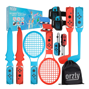 Orzly Switch Sports Games 2024 Accessories Bundle Pack for Nintendo Switch & Switch OLED with Tennis Rackets, Golf Clubs, Chambara Swords, Soccer Leg Straps & Joycon Grips - With Carry Bag