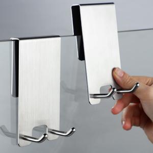 Taozun Over The Door Hooks - Stainless Steel Shower Towel Hooks, Squeegee Holder, Frameless Glass Shower Door, 2 Packs 