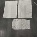 2 Pillow cases: 30" x 20"; white bag: 14" x 14"; White sheet: 106" x 80"; Fitted sheet: 55" x 80"