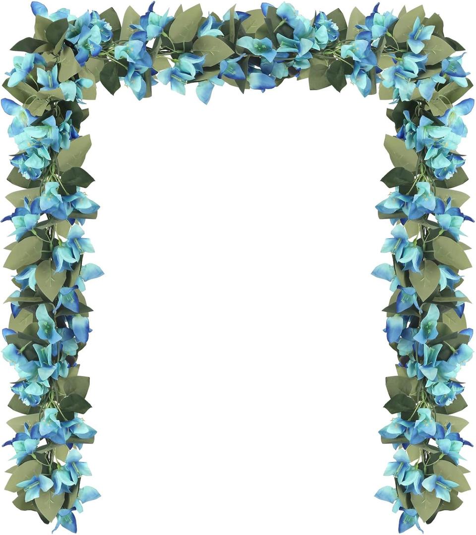 Artificial Bougainvillea Garland,4PCS 7.2ft/Piece Blue Flower Garland Faux Silk Bougainvillea Vines Artificial Decor for Wedding Arch Table Home Garden (Blue)