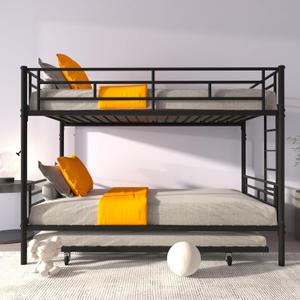Bunk Beds with Trundle Metal Bunkbed with Sturdy Guard Rail Ladder for Kids Teenagers Grown-ups 198.4 x 105 x 155cm Black One Size