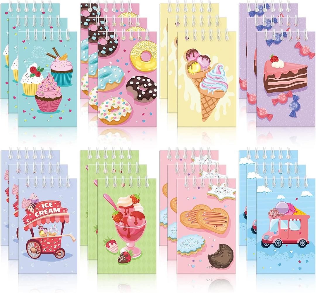 Zonon 24 Pack Cute Mini Notebooks for Kids Ice Cream Party Favors Pocket Notebook Mini Ice Cream Spiral Notepads Gifts Bulk for Birthday Party Favors Supplies School Teacher Classroom Gifts