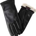 Winter Leather Gloves for Women, Premium Sheepskin Warm Gloves for Cold Weather, Fleece Lining Touch Screen Glove (Small)