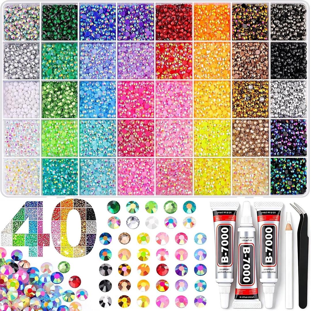 2 x 40 Colors Jelly Rhinestones, 3mm Multicolor Resin Flatback Gems