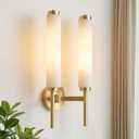Alabaster Wall Sconce Light LED 3000K Modern Brass Wall Sconces with Natural Stone Shade, Indoor Wall Lights for Bathroom, Bedroom, Hallway (Double Head), 12 inches x 12 inches x 19 inches