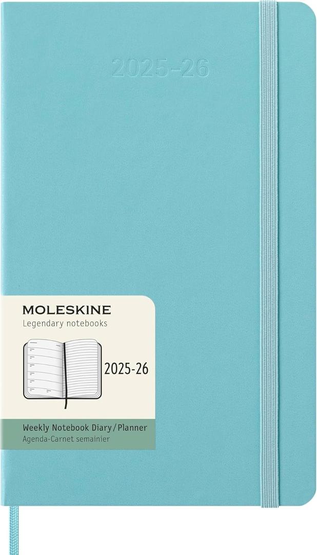 Moleskine Classic 18 Month 2025-2026 Weekly Planner, Hard Cover, Large (5" x 8.25"), Aquamarine, 208 pages