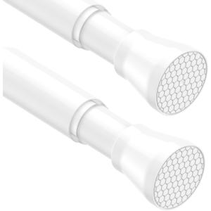 2Pcs Tension Curtain Rods for Windows 28 to 48 Inch, 7/8 Diameter Spring Loaded Curtain Rod Adjustable Small Curtain Rods No Drilling Tension Rod for Door, Bathroom, Kitchen, White