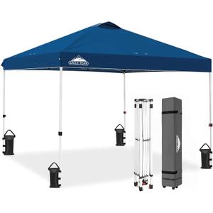 EAGLE PEAK Pop Up Canopy Tent with Wheeled Carry Bag, 8 Stakes, 4 Ropes, 4 Weight Bags, Easy Set Up Tent Canopy, 10x10 ft, 100sqft of Shade, Dark Blue