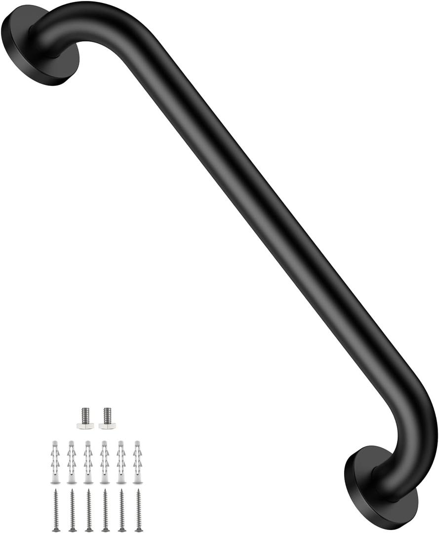 ZUEXT 20 Inch Matte Black Stainless Steel Bathroom Shower Grab Bar | Safety Handrail for Shower Toilet Bathtub, Wall-Mounted, Handicap Grab Rail for Seniors Elderly Disabled, 1.25" Diameter