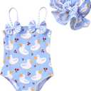 YOUNGER TREE Toddler Baby Girl Swimsuit Infant One Piece Bathing Suits with Hat Newborn Summer Beach Swimwear (18-24 Months, Blue Duck)