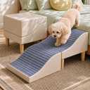 Dog Stairs for Bed & Couch,13.3" H Non-Slip Dog Ramp with Leather,Felt Surface & Wooden Base,2-in-1 Portable Foldable Split Ottoman Pet Steps Ramp for Small,Large,Senior & Injured Dogs (Grey)
