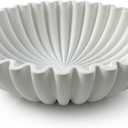 OAKOA Large Decorative Bowl - White Decorative Bowls for Home Decor - Organic Modern Home Decor Bowl - Concrete Ruffle Bowl Decor - Fluted Bowl - Scalloped Bowl