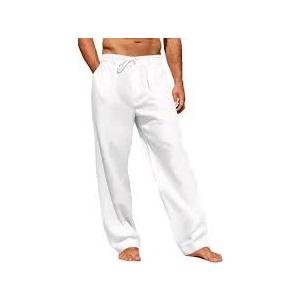 Runcati Mens Casual Pants Linen Elastic Waist Drawstring Lightweight Pants Loose Fit Summer Beach Yoga Trouser, XXL