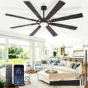 Large Ceiling Fans with Lights: Modern 72 Inch 8 Blade Outdoor Ceiling Fan with Remote APP Control - Dimmable Black Big Fan light Indoor Reversible 6 Speed Quiet DC Motor