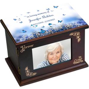 Cremation Urns for Human Ashes Adult Male Female Large Decorative Urn Wooden Urns Box Memoria Funeral Burial Urns for Men Women (Custom urn- Butterfly)