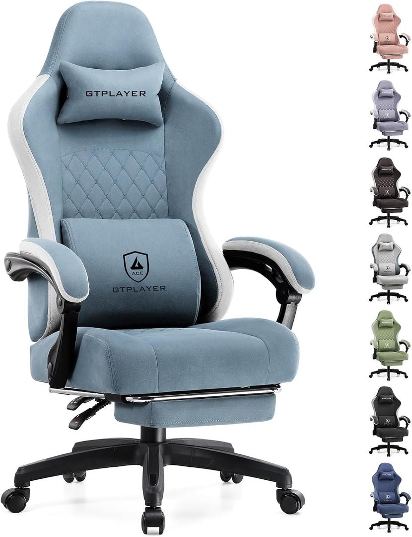 GTPLAYER Gaming Chair, Computer Office Chair with Pocket Spring Cushion, Linkage Armrests and Footrest, High Back Ergonomic Computer Chair with Lumbar Support Task Chair with Footrest (Light Blue)