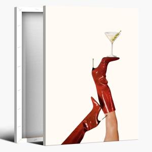 Funky Red Boot Martini Poster Trendy Cherry Girly Bottoms Up Wall Art Trendy Cocktail Posters Feminist Preppy Apartment Room Decor Y2k Aesthetic Home Bar Cart Speakeasy Pop Art 8x12inch Framed (8L" x 12W")