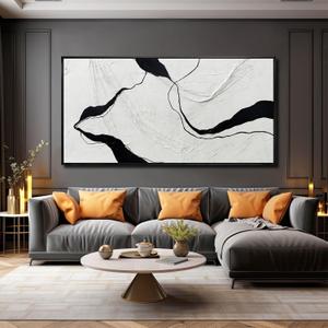 Large Framed Abstract Wall Art 29"x58" Black and White Contemporary Line Canvas Neutral Wall Decor for Modern Living Room Office Bedroom