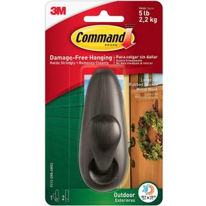 Command Outdoor Forever Classic Metal Hook 891XJ, Large, Oil Rubbed Bronze, 2-Hook with Foam Strips