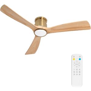 Wood Ceiling Fan with Light and Remote,52inch,Gold Finish